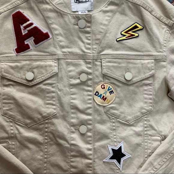 GUESS Ecru Patch Denim Cotton Jacket size XS/S - Picture 3 of 8